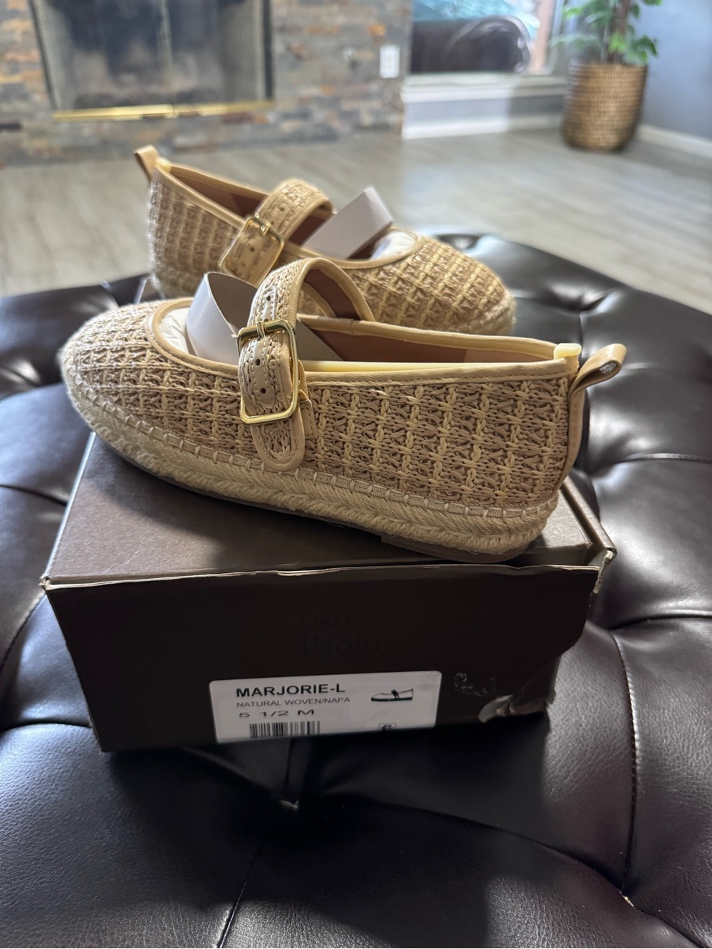 Paolo Tan Woven Espadrille Mary Jane with Buckle